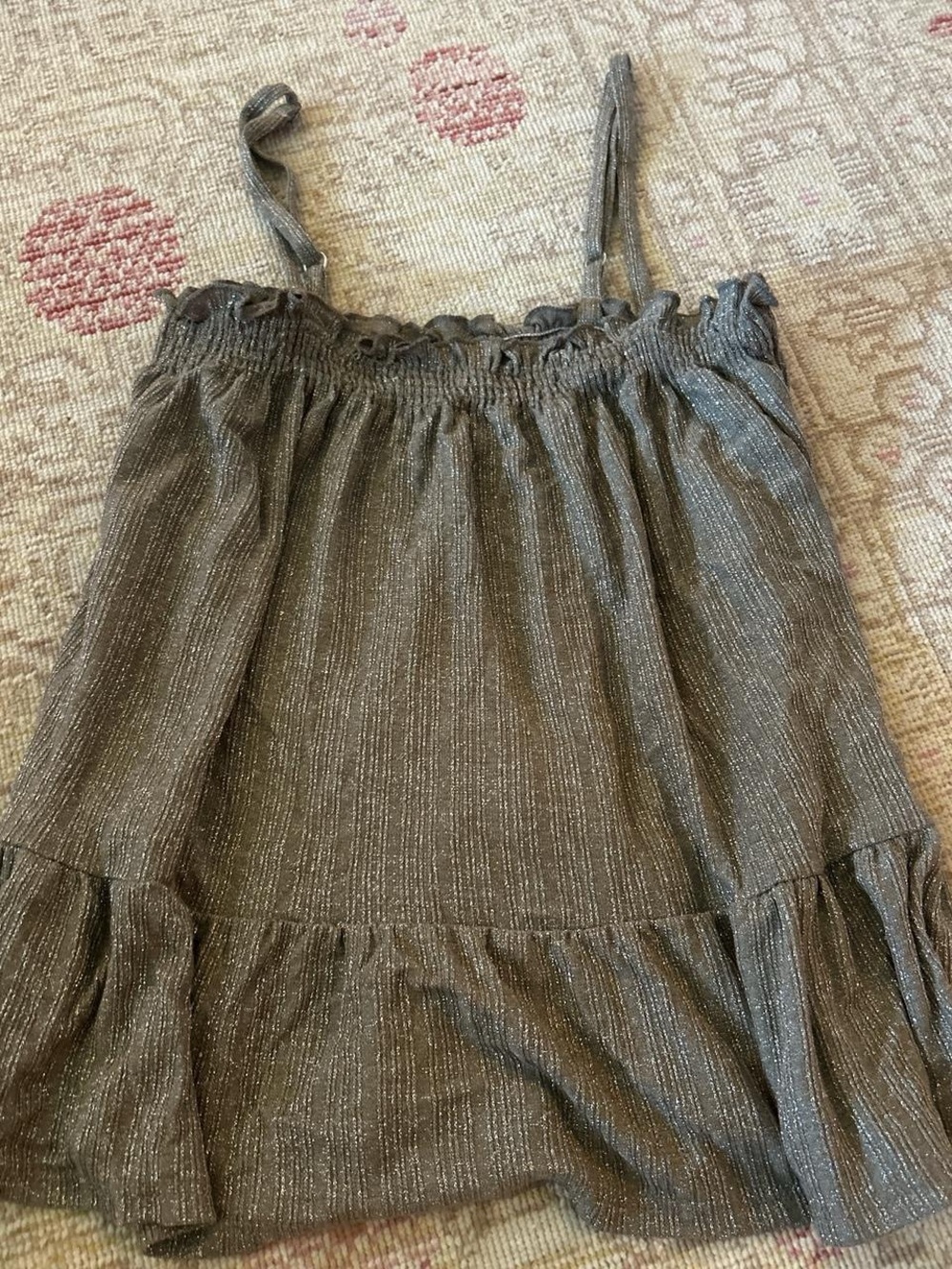 Metallic-Thread Smocked Strap top - Gray - Picture 8 of 10